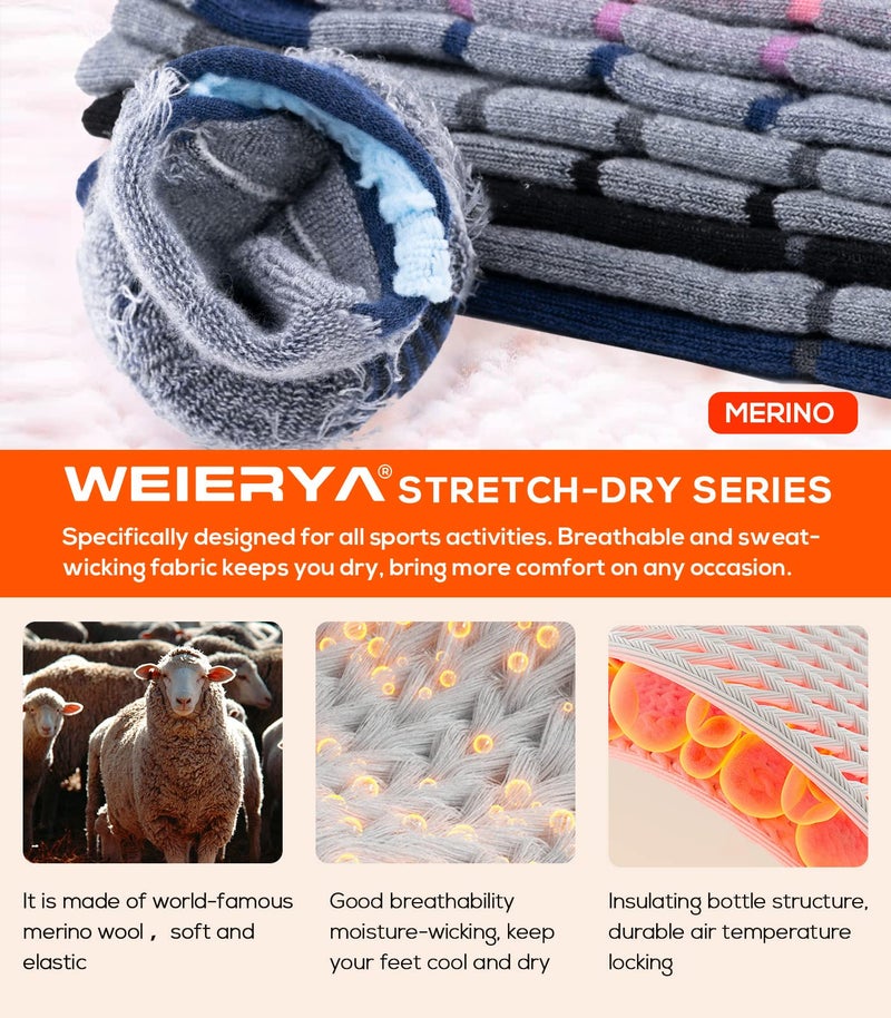 WEIERYA Merino Wool Ski Socks for Men & Women, Knee-High Winter Thermal Snowboarding Socks 2 - Pack Retro Blue Medium - Image 4